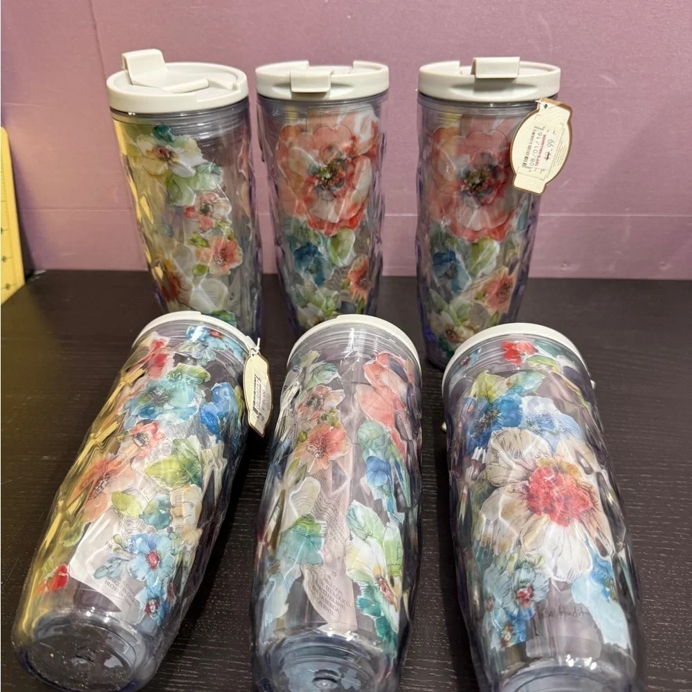 Cypress Refresh Floral Insulated Tumblers with Lids Set of 6 NEW